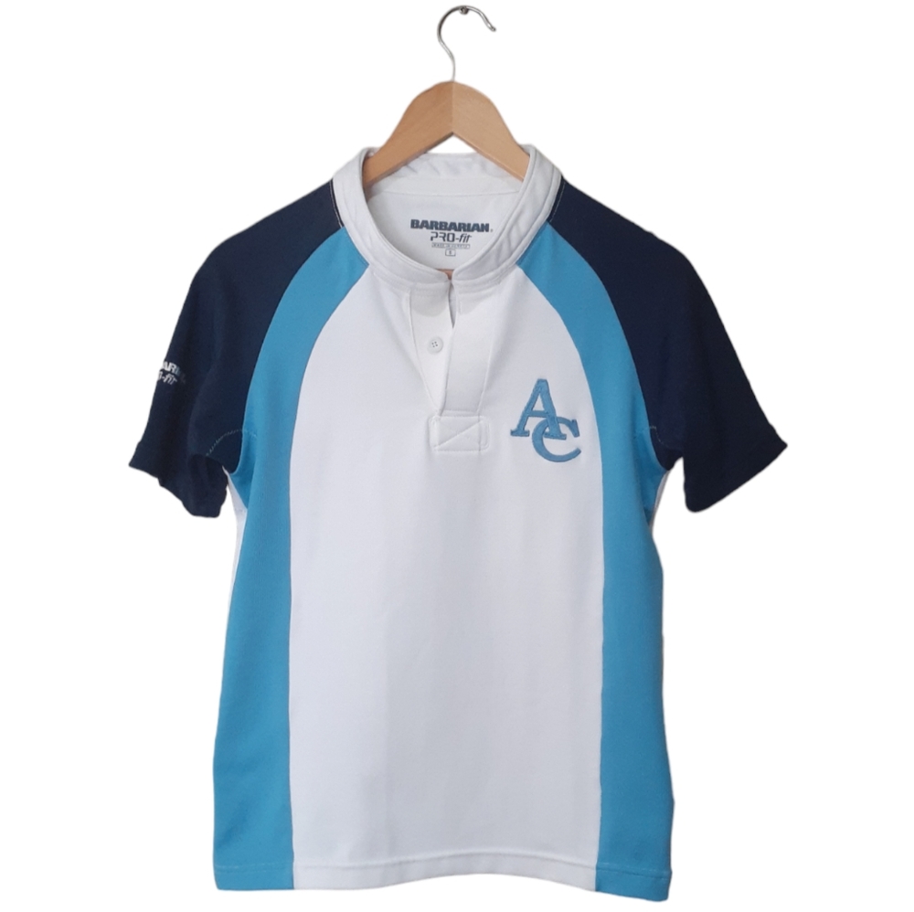 Barbarian Men's Pro-fit Rugby Jersey Short Sleeve White Blue Size Small